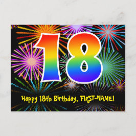 18. Geburtstag - Fun Fireworks Pattern + Regenboge Postkarte