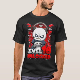 18. Geburtstag Gamer Panda Level 18 Unlock Gaming T-Shirt