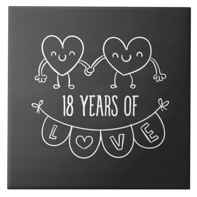 18. Geburtstag Geschenk Chalk Herzen Fliese (Vorderseite)
