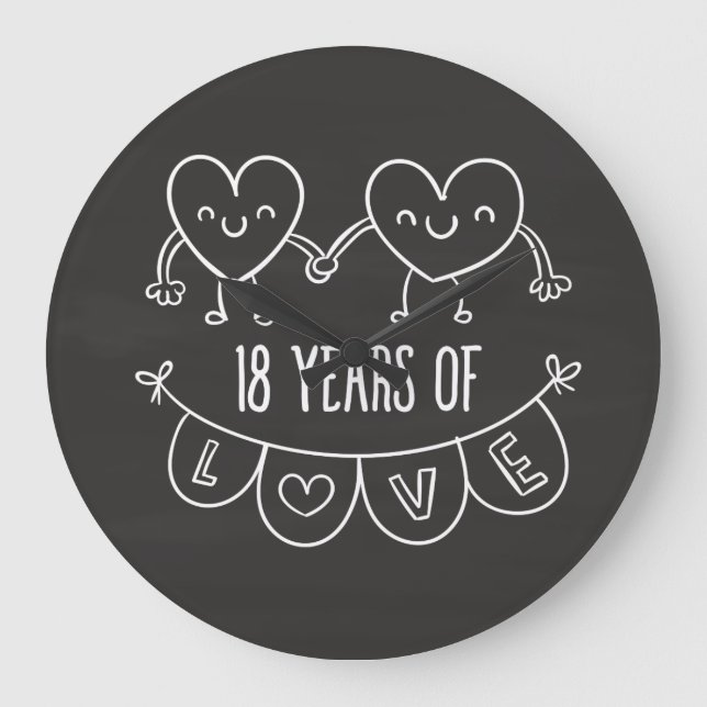 18. Geburtstag Geschenk Chalk Herzen Große Wanduhr (Vorderseite)