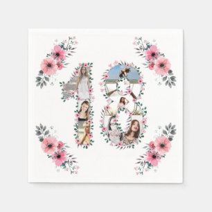 18. Geburtstag Girl Blume Foto Collage White Serviette