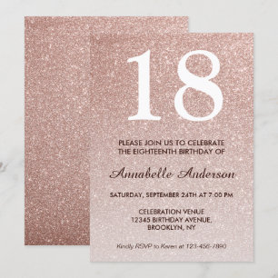 18. Geburtstag Glam Pink Rose Gold Glitzer Ombre Einladung