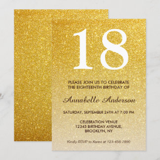 18. Geburtstag Glam Yellow Gold Glitzer Ombre Einladung