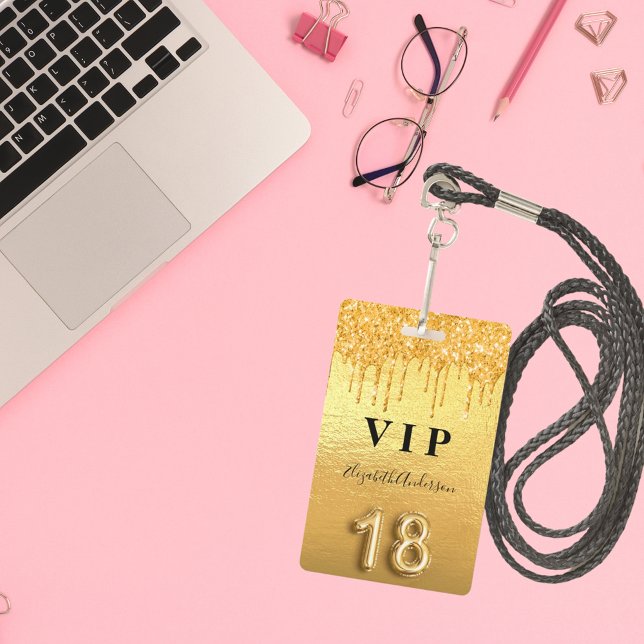 18. Geburtstag Gold Glitzer Tropfen metallisch Ausweis (Von Creator hochgeladen)