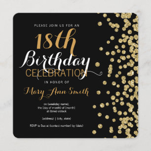 18. Geburtstag Gold Imitate Glitzer Confetti Black Einladung