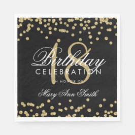 18. Geburtstag Gold Imitate Glitzer Confetti Black Serviette