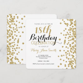 18. Geburtstag Gold Imitate Glitzer Confetti White Einladung