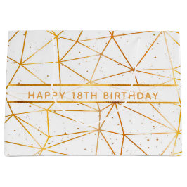 18. Geburtstag goldenes geometrisches Muster weiß Große Geschenktüte