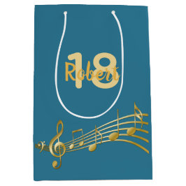 18. Geburtstag Goldgold Musiknoten aquamarin blau  Mittlere Geschenktüte