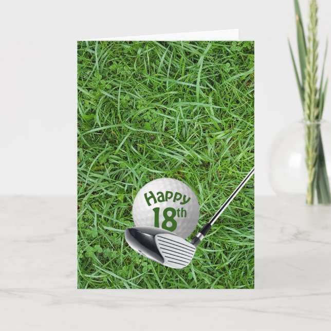 18. Geburtstag Golfball auf Gras Karte (Vorderseite)