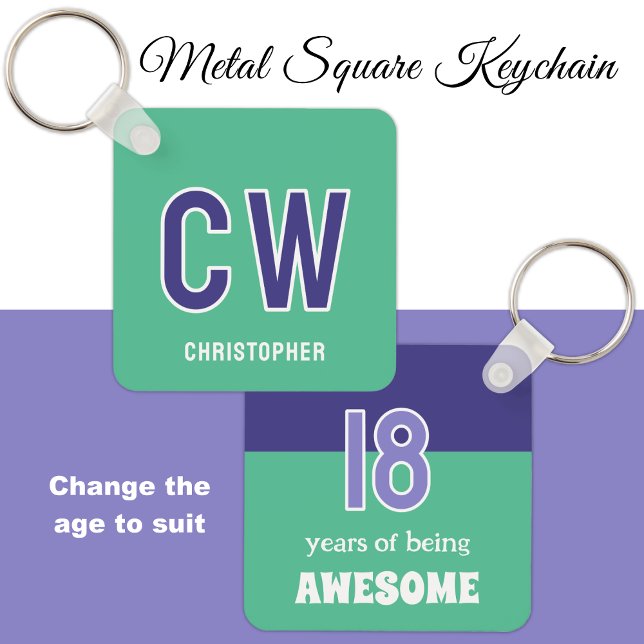 18. Geburtstag Initialen grün lila Schlüsselanhänger (Von Creator hochgeladen)