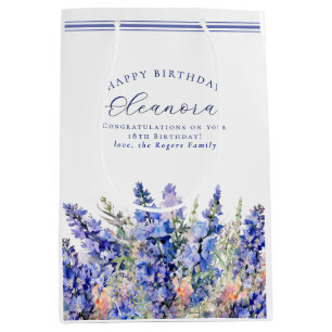 18. Geburtstag Juli Geburtsmonat Blume Blau Mittlere Geschenktüte