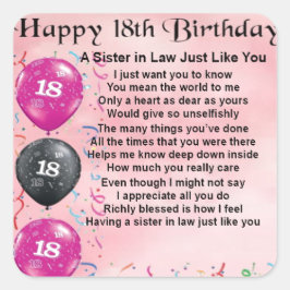 18. Geburtstag - Juristengedicht Quadratischer Aufkleber