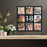 18. Geburtstag kundenspezifische Foto Collage schw Künstlicher Leinwanddruck<br><div class="desc">Ein einzigartiges 18. Geburtstagsgeschenk oder Sake, das ihr Leben mit einer Collage von 8 deiner Fotos feiert. Fügen Sie Bilder von ihrer Familie, Freunden, Haustieren, Hobbys oder Traumreise Ziel. Personalisieren und fügen Sie einen Namen, Alter 18 und ein Datum. Weiße und graue Buchstaben. Ein schicker schwarzer Hintergrund. Diese Leinwand ist...</div>
