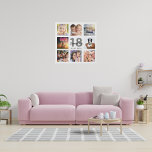 18. Geburtstag kundenspezifische Foto Collage Whit Künstlicher Leinwanddruck<br><div class="desc">Ein einzigartiges 18. Geburtstagsgeschenk oder Sake, das ihr Leben mit einer Collage von 8 deiner Fotos feiert. Fügen Sie Bilder von ihrer Familie, Freunden, Haustieren, Hobbys oder Traumreise Ziel. Personalisieren und fügen Sie einen Namen, Alter 18 und ein Datum. Graue und schwarze Buchstaben. Ein schick weißer Hintergrund. Diese Leinwand ist...</div>