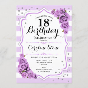18. Geburtstag - Lavendel Weiße violette Blumen Einladung