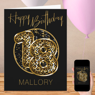18. Geburtstag Leopardenprint Goldfolien-Ballons Karte
