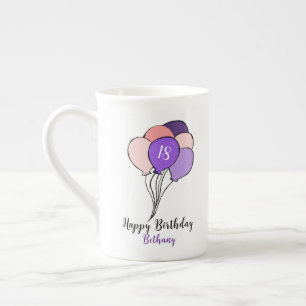 18. Geburtstag lila & rosa Ballons Prozellantasse
