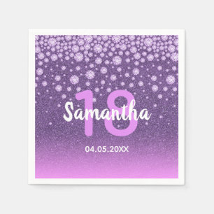18. Geburtstag lila rosa Glitzer Name Diamanten Serviette