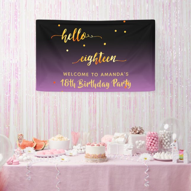 18. Geburtstag lila schwarzer hello 18-Skriptname Banner (Party)
