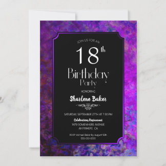 18. Geburtstag Lila und schwarzes Party Einladung