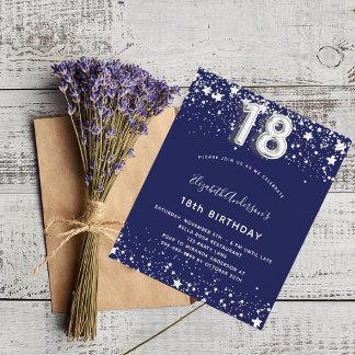 18. Geburtstag Marine blau Silber Einladung Budget Flyer