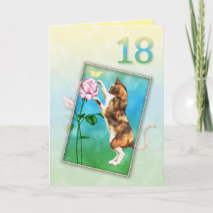18. Geburtstag mit einer spielerischen Katze Karte
