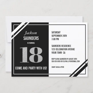 18. Geburtstag Modernes Schwarz-Weiß-Party Einladung