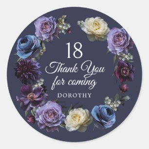 18. Geburtstag Moody Purple Flower Dankeschön-Gesc Runder Aufkleber