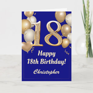 18. Geburtstag Navy Blue und Gold Balloons Confett Karte