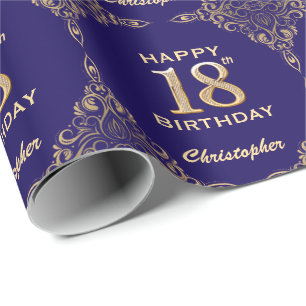 18. Geburtstag Navy Blue und Gold Glitzer Frame Geschenkpapier
