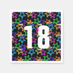 18. Geburtstag Neonsterne auf schwarz Serviette