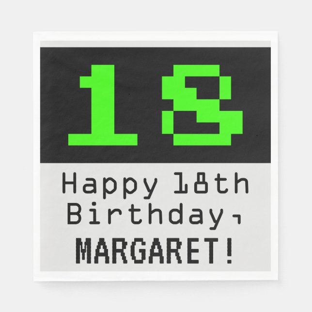 18. Geburtstag - Nerdy / Geeky Style "18" & Name Serviette (Vorderseite)