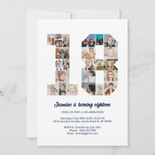 18. Geburtstag Nr. 18 Custom Foto Collage Einladung