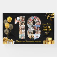 18. Geburtstag Nummer 18 Foto-Collage Schwarz Gold
