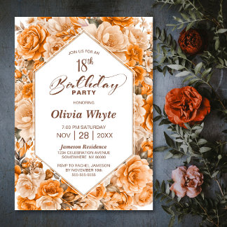 18. Geburtstag Orange Rose Blumenkohl Party Einladung