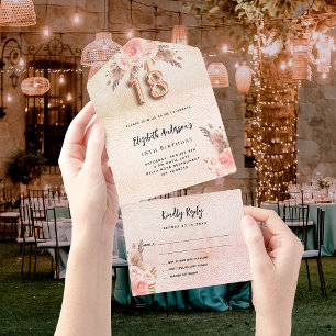 18. Geburtstag Pampasgras rose rosa Blumen RSVP All In One Einladung