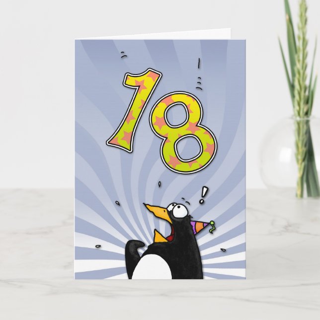 18. Geburtstag - Pinguin-Überraschungs-Karte Karte (Vorderseite)