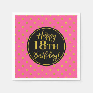 18. Geburtstag Pink Black Gold Dots Serviette