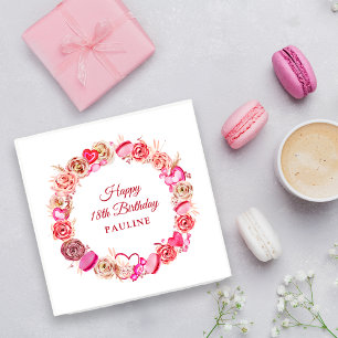 18. Geburtstag Pink Rose Wirbles Herz Valentins Serviette