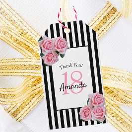 18. Geburtstag pinkfarbene Floralfarben Rose schwa Geschenkanhänger