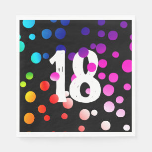 18. Geburtstag Rainbow Dots auf Black Serviette
