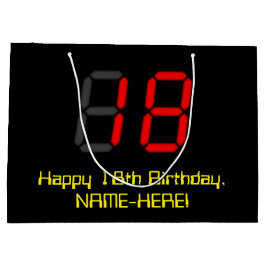 18. Geburtstag: Red Digital Clock Style "18" + Nam Große Geschenktüte