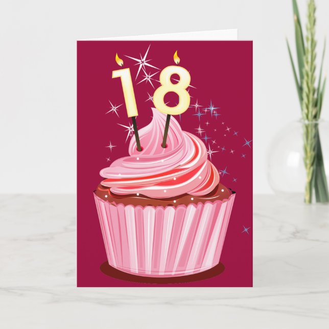 18. Geburtstag - Rosa Cupcake Karte (Vorderseite)