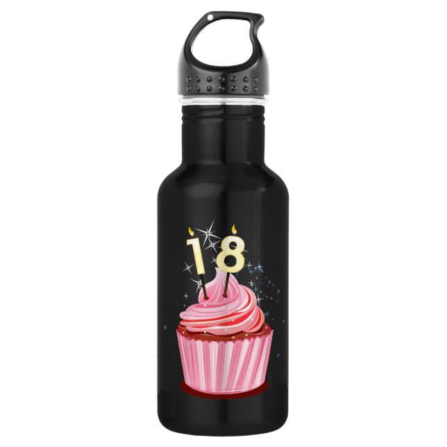 18. Geburtstag - Rosa Cupcake Trinkflasche (Vorderseite)