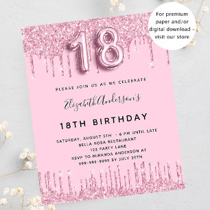 18. Geburtstag rosa glänzende Budget-Einladung Flyer