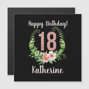 18. Geburtstag Rosa Glitzer Blumenkarte Magnetkarte