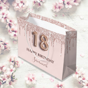 18. Geburtstag Rosa Glitzer Tropfen Rose Gold Große Geschenktüte