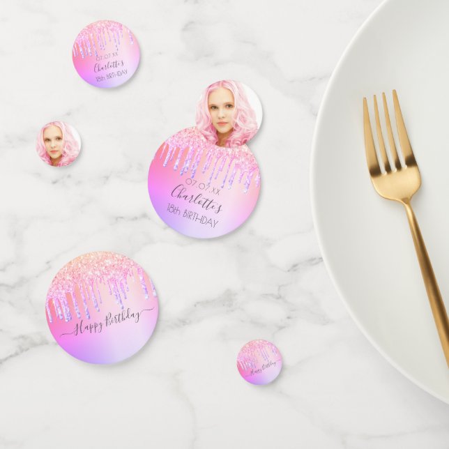 18. Geburtstag rosa lila Foto Tropfen Konfetti (Gruppe)