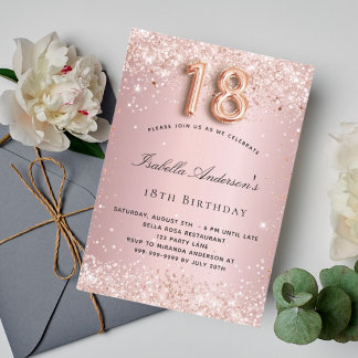 18. Geburtstag Rosa Rosa Rosa Goldmedaille Glitzer Einladung
